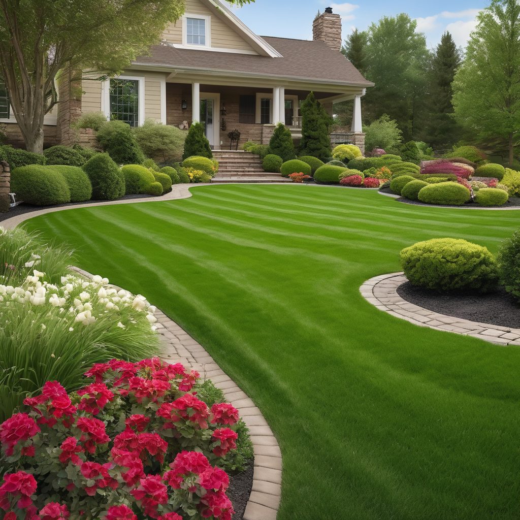 Professionally maintained lawn with ornamental flower beds